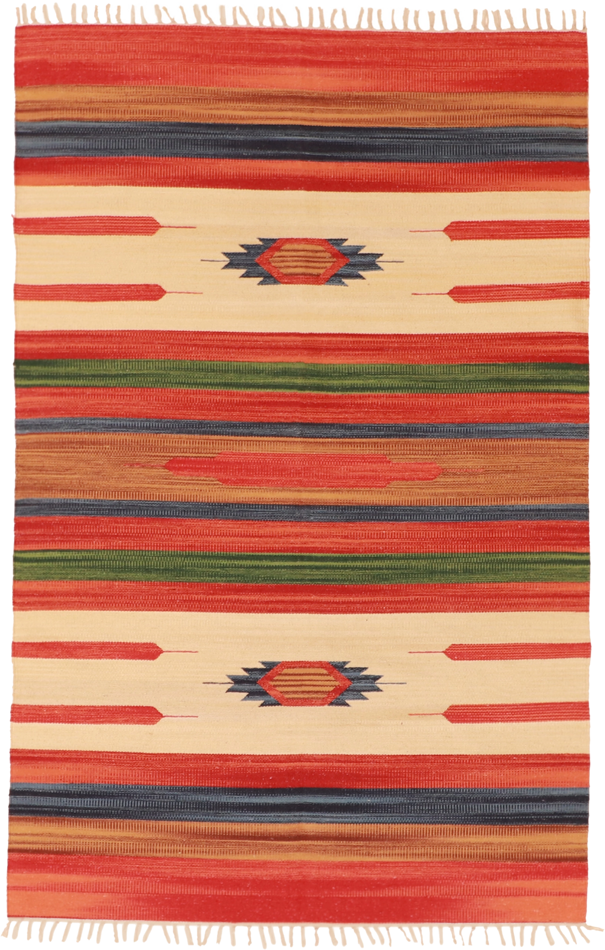 W 4 L 6 Kilim 100% Wool Hand-Woven Geometric Design - 60513