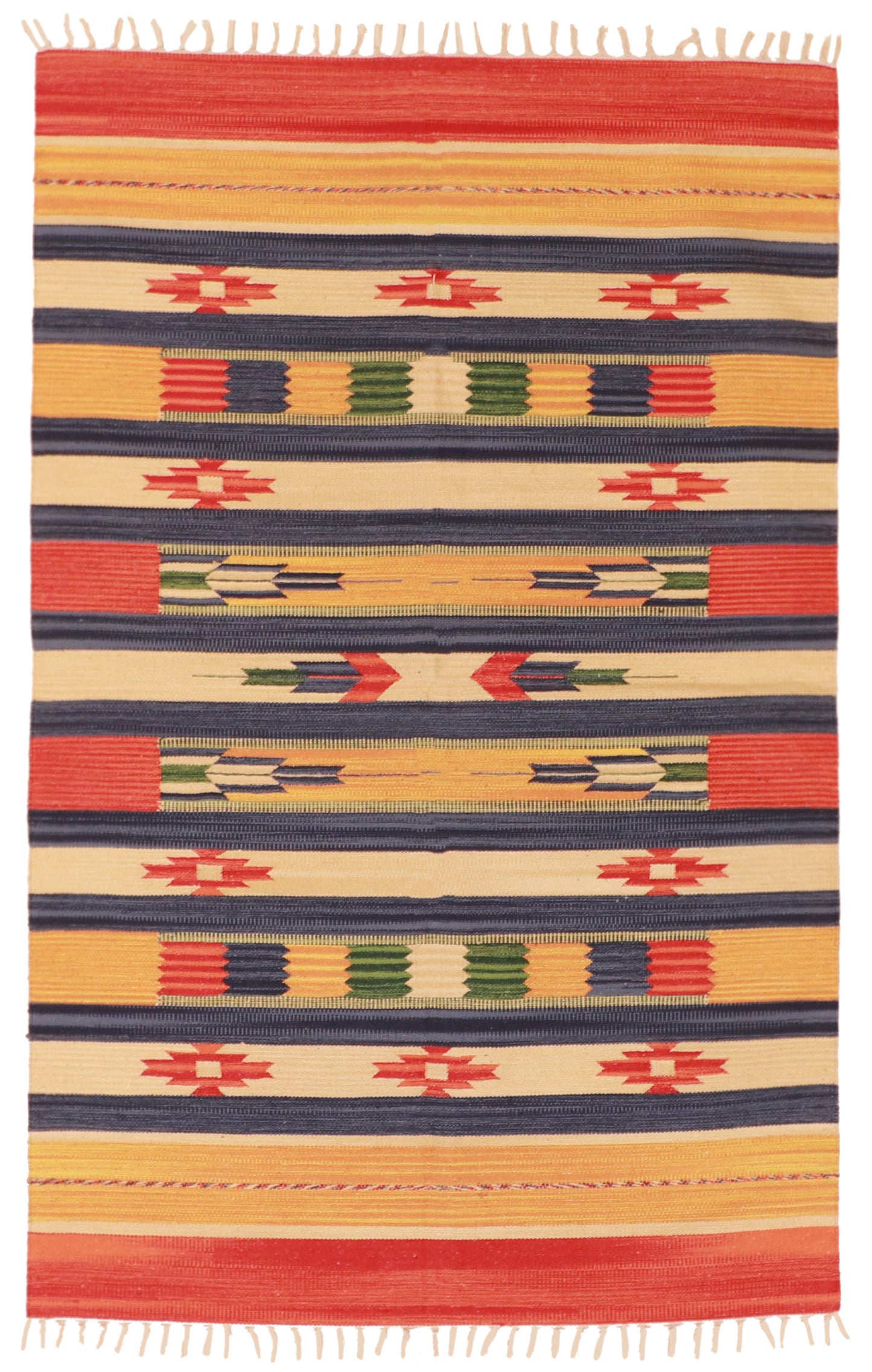 W 4 L 6 Kilim 100% Wool Hand-Woven Geometric Design - 60514