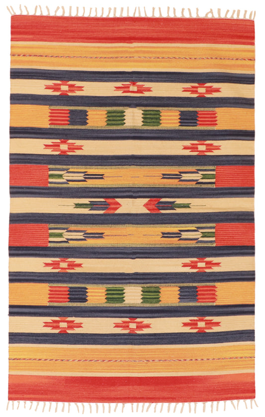 W 4 L 6 Kilim 100% Wool Hand-Woven Geometric Design - 60514