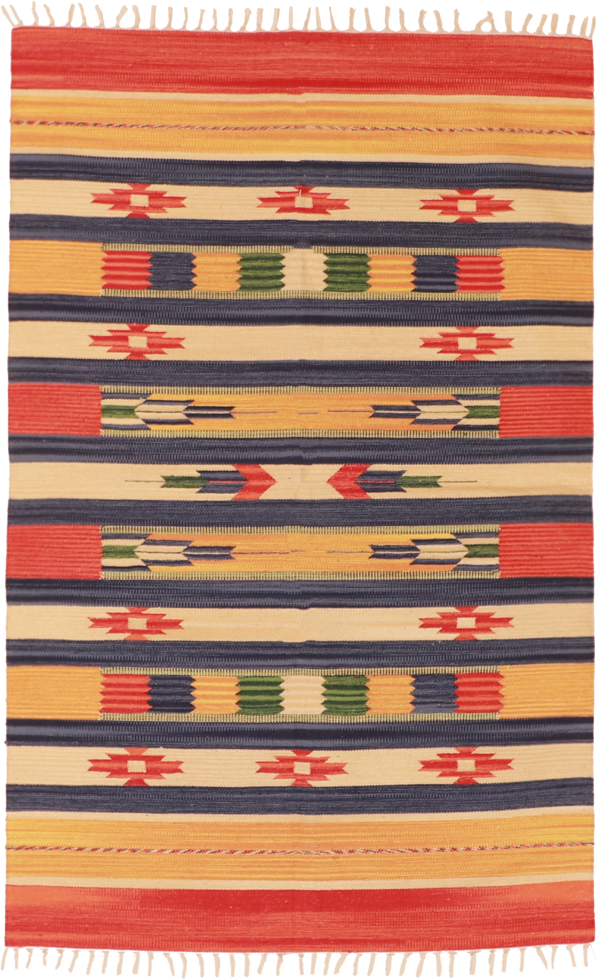 W 4 L 6 Kilim 100% Wool Hand-Woven Geometric Design - 60514