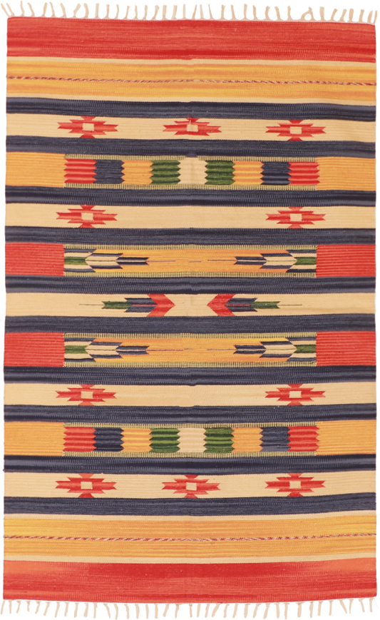 W 4 L 6 Kilim 100% Wool Hand-Woven Geometric Design - 60514