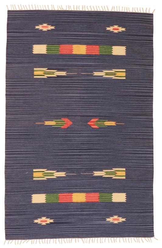 W 4 L 6 Kilim 100% Wool Hand-Woven Geometric Design - 60515