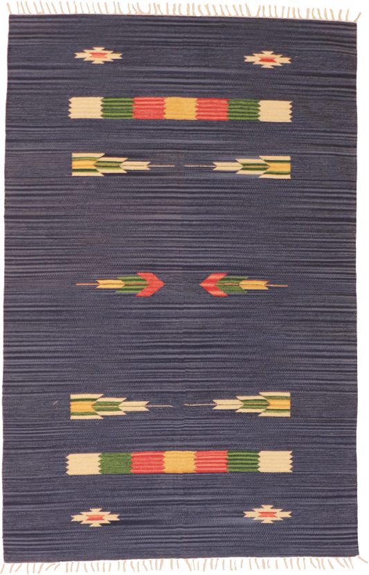 W 4 L 6 Kilim 100% Wool Hand-Woven Geometric Design - 60515