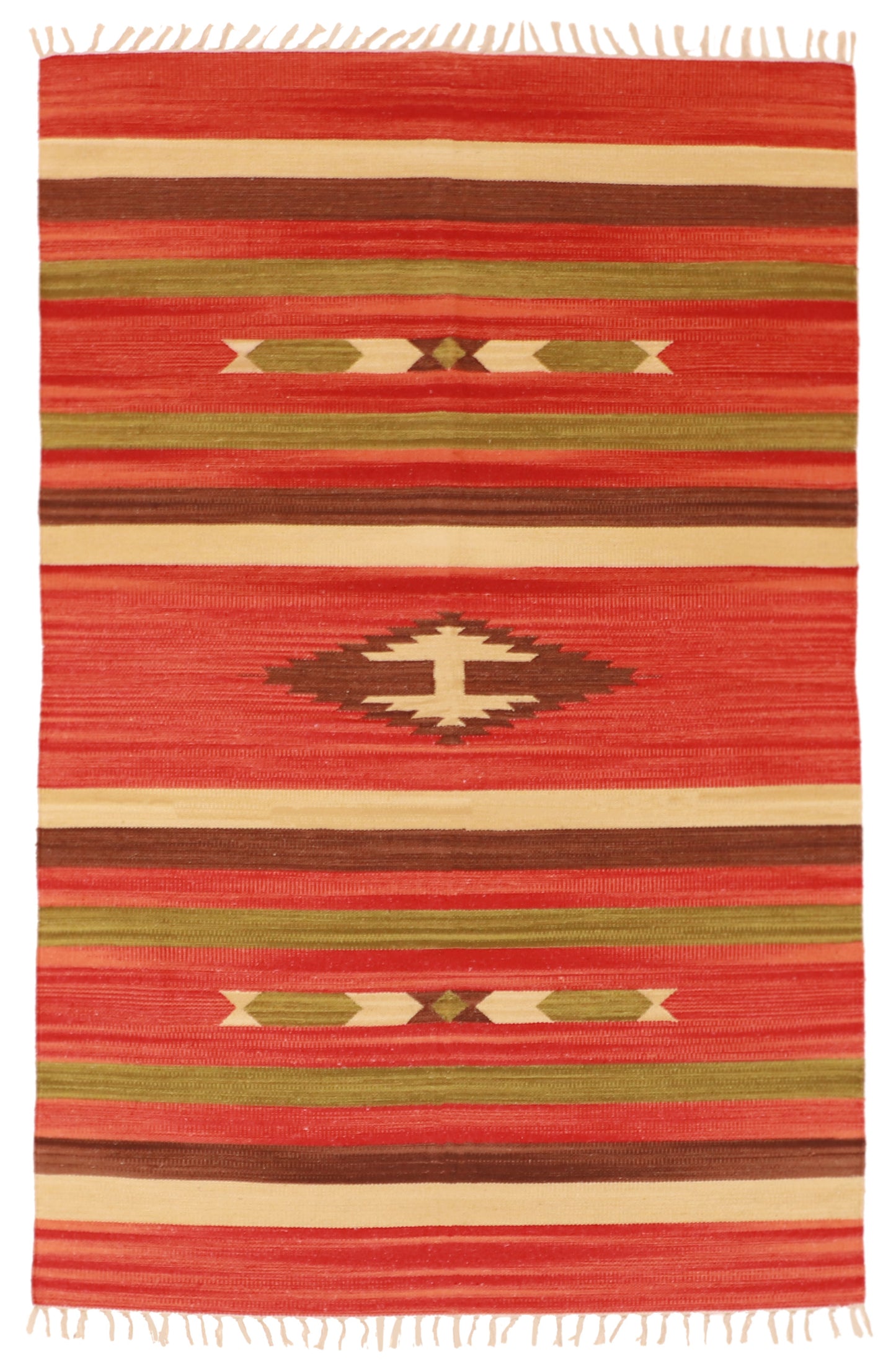 W 4 L 6 Kilim 100% Wool Hand-Woven Geometric Design - 60516