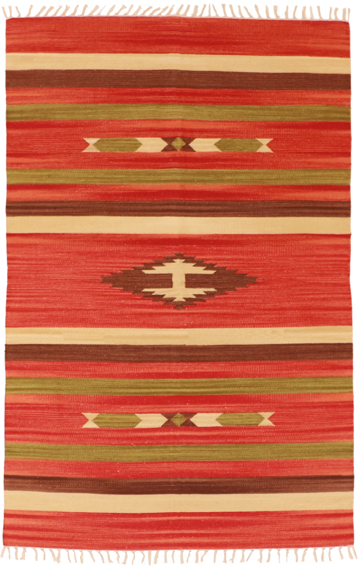 W 4 L 6 Kilim 100% Wool Hand-Woven Geometric Design - 60516
