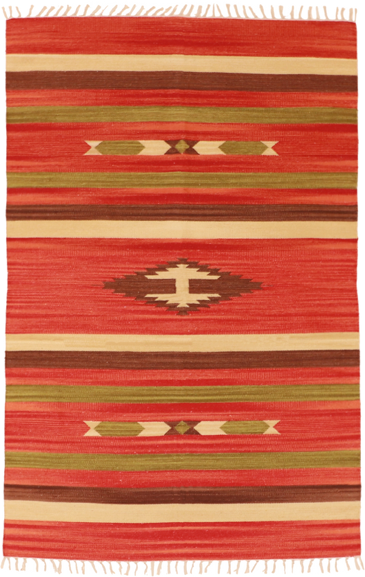 W 4 L 6 Kilim 100% Wool Hand-Woven Geometric Design - 60516