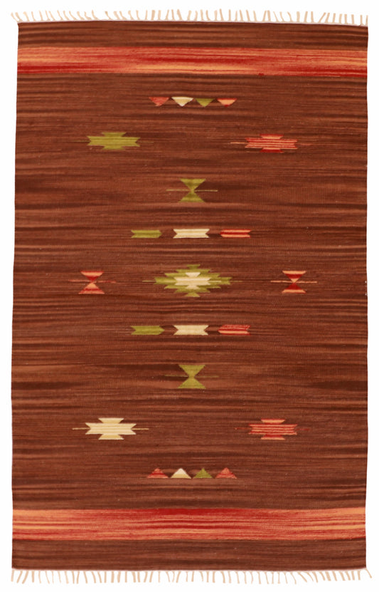 W 4 L 6 Kilim 100% Wool Hand-Woven Geometric Design - 60518