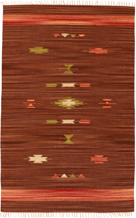 W 4 L 6 Kilim 100% Wool Hand-Woven Geometric Design - 60518