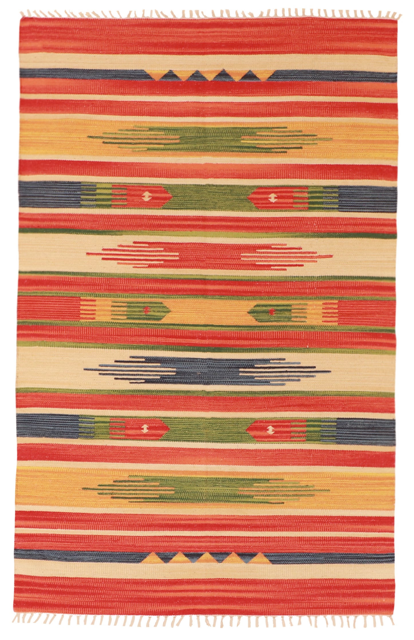 W 4 L 6 Kilim 100% Wool Hand-Woven Geometric Design - 60526