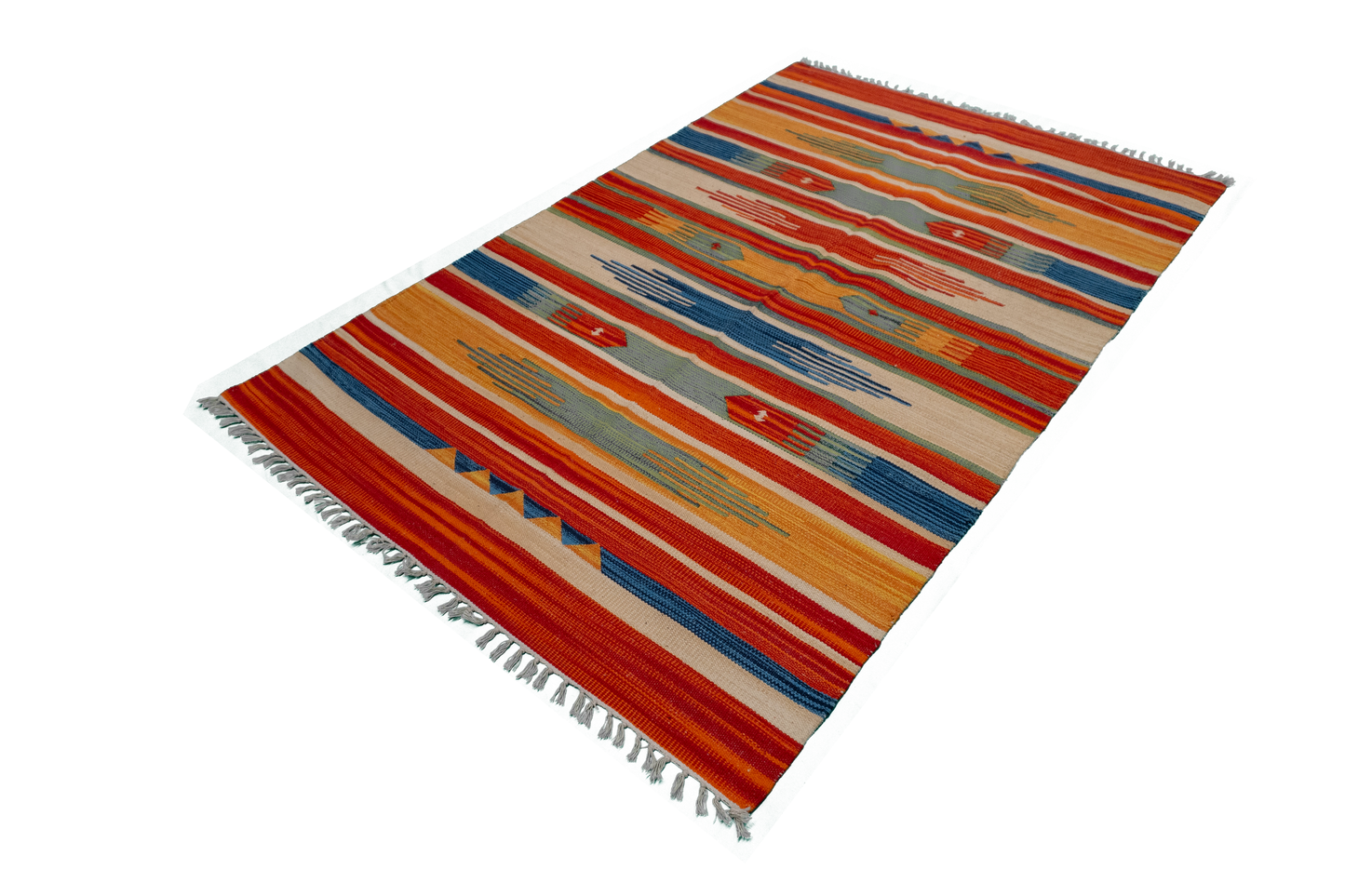 W 4 L 6 Kilim 100% Wool Hand-Woven Geometric Design - 60526