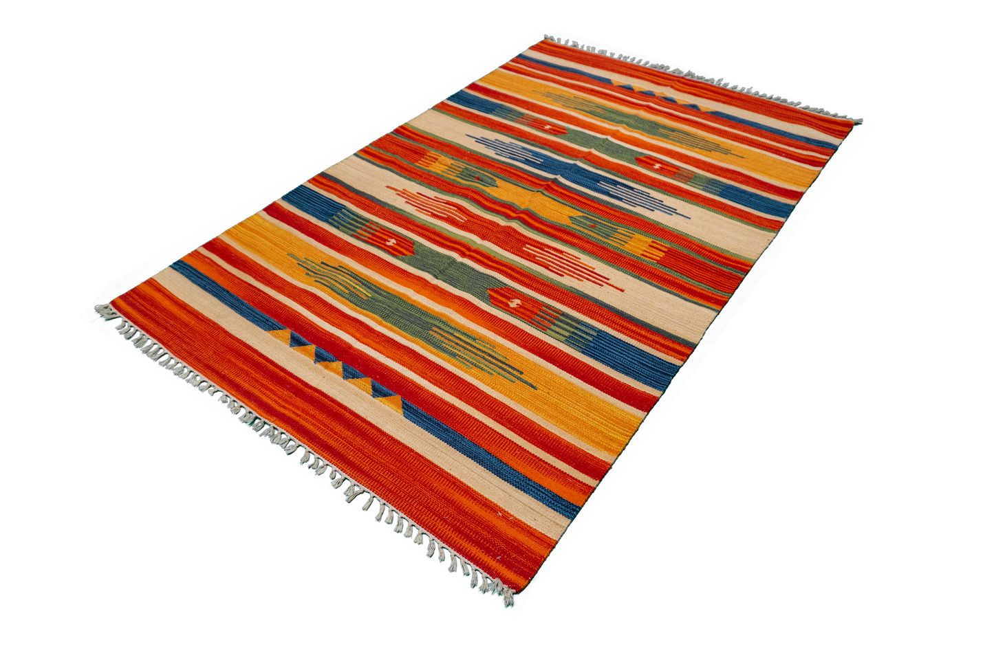 W 4 L 6 Kilim 100% Wool Hand-Woven Geometric Design - 60526