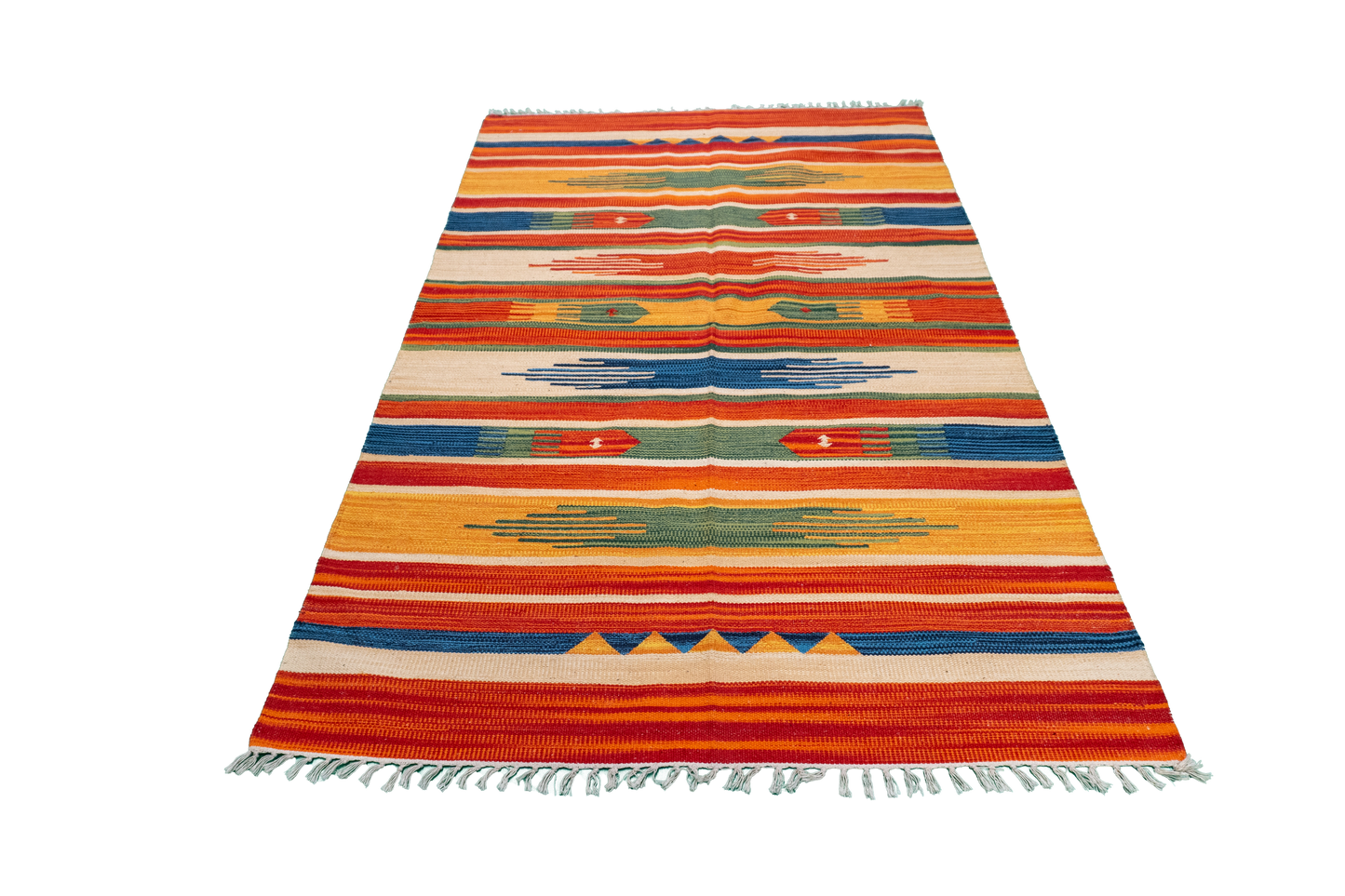 W 4 L 6 Kilim 100% Wool Hand-Woven Geometric Design - 60526