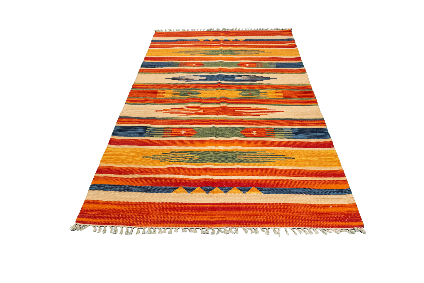 W 4 L 6 Kilim 100% Wool Hand-Woven Geometric Design - 60526