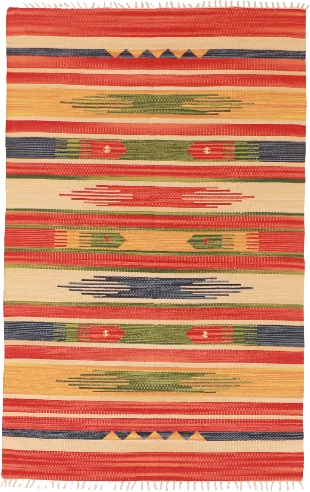 W 4 L 6 Kilim 100% Wool Hand-Woven Geometric Design Rug - 60526