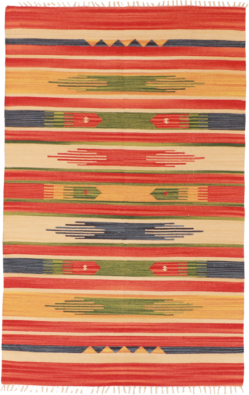 W 4 L 6 Kilim 100% Wool Hand-Woven Geometric Design Rug - 60526