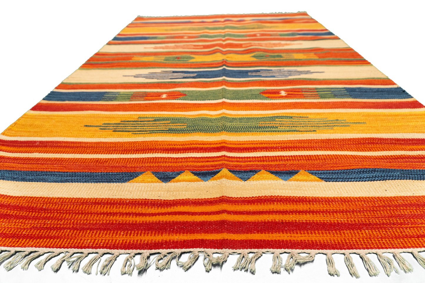 W 4 L 6 Kilim 100% Wool Hand-Woven Geometric Design - 60526