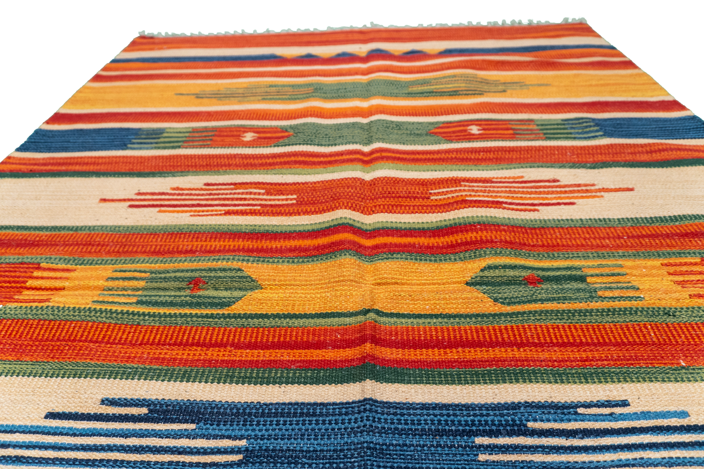 W 4 L 6 Kilim 100% Wool Hand-Woven Geometric Design - 60526