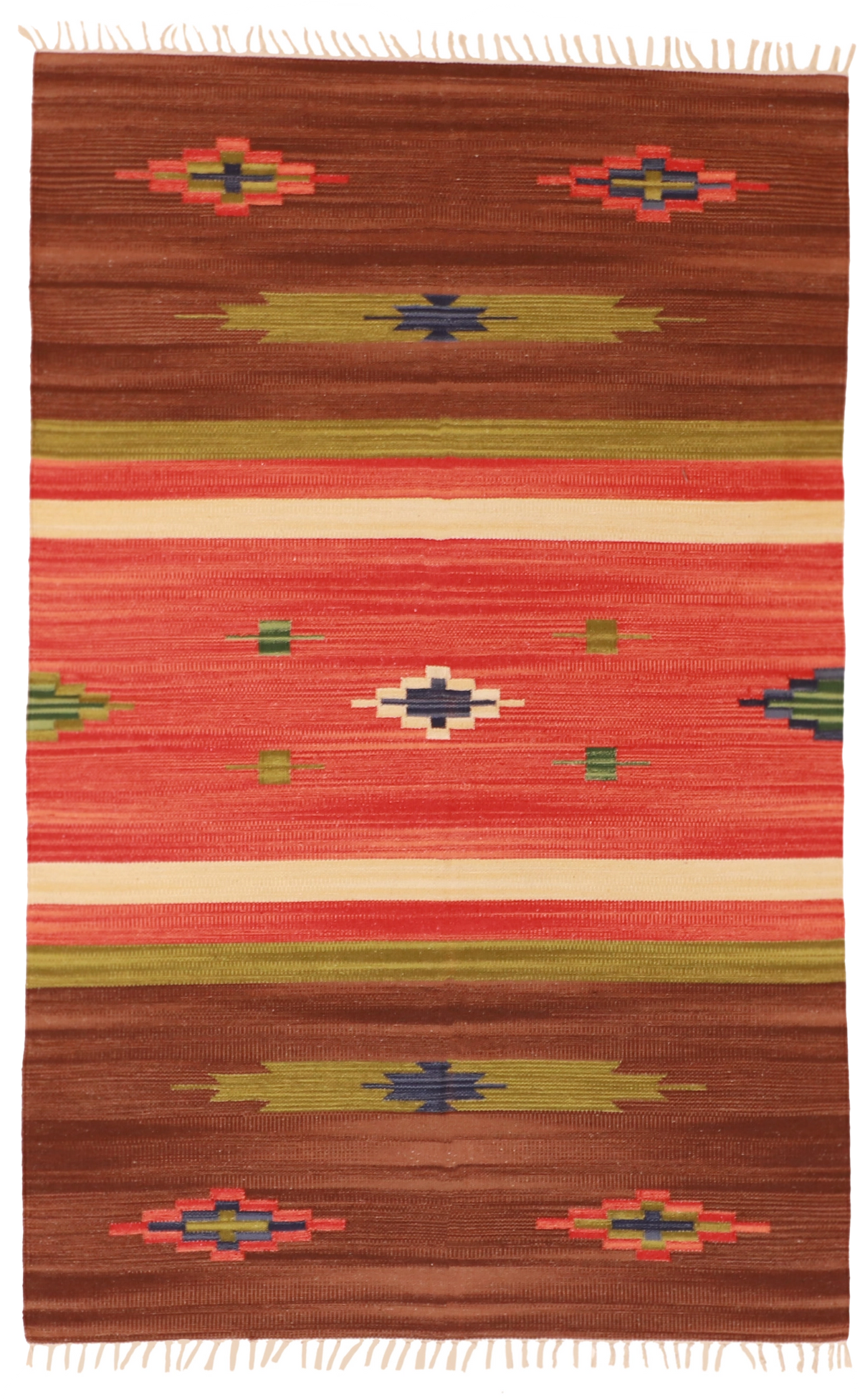 W 4 L 6 Kilim 100% Wool Hand-Woven Geometric Design - 60527