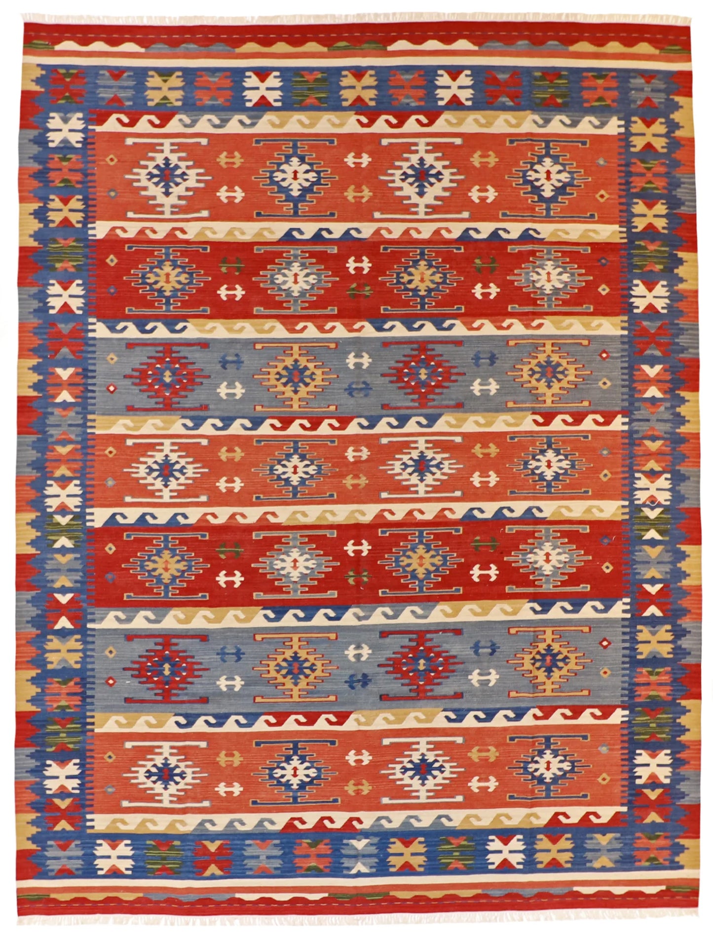 9 x 12 - Kilim Fine/Wool Geometric Rectangle - Finest Hand-Knotted Quality Wool — 60537