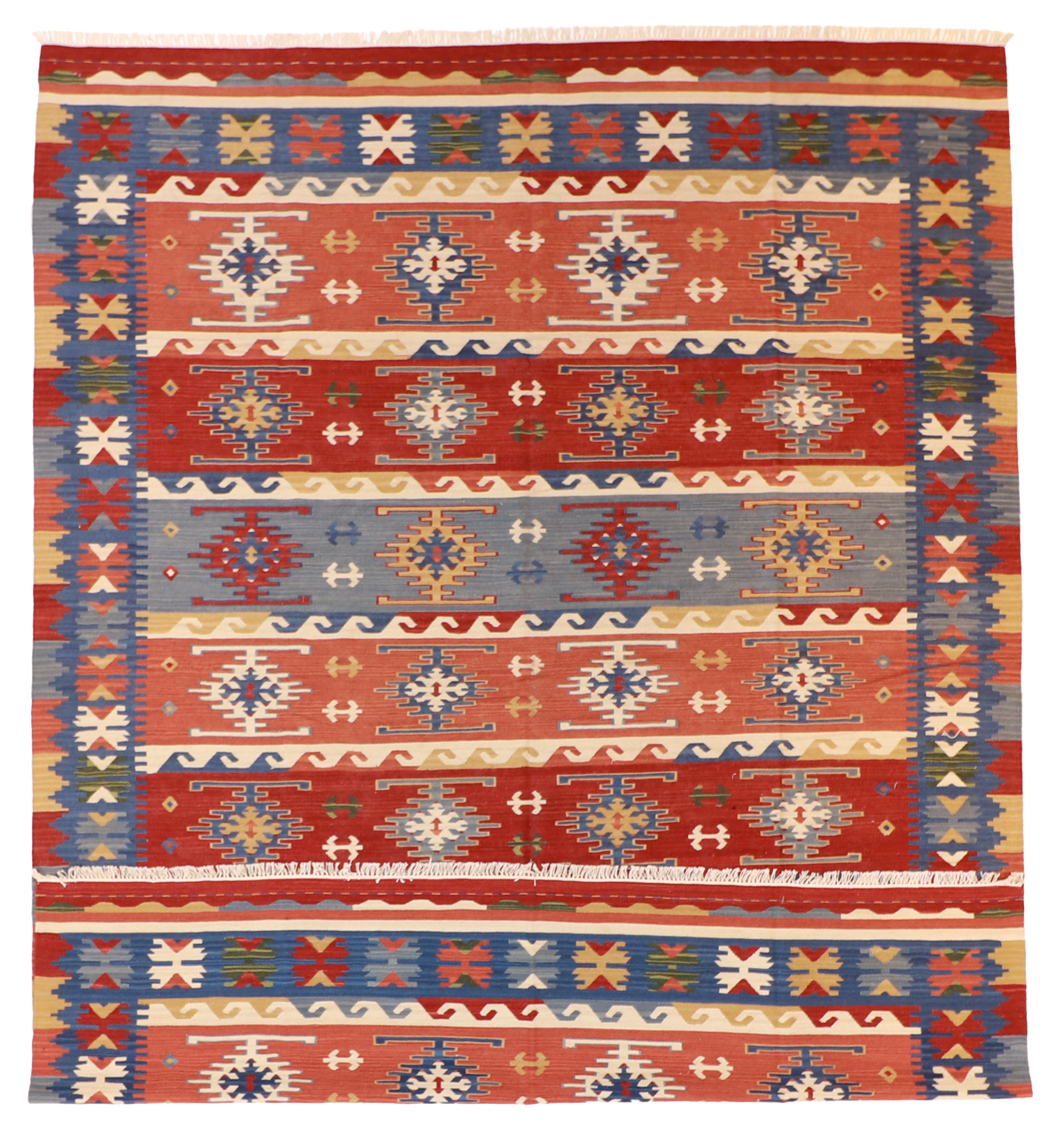 W 9 L 12 Kilim 100% Wool Hand-Woven Geometric Design Rug - 60537