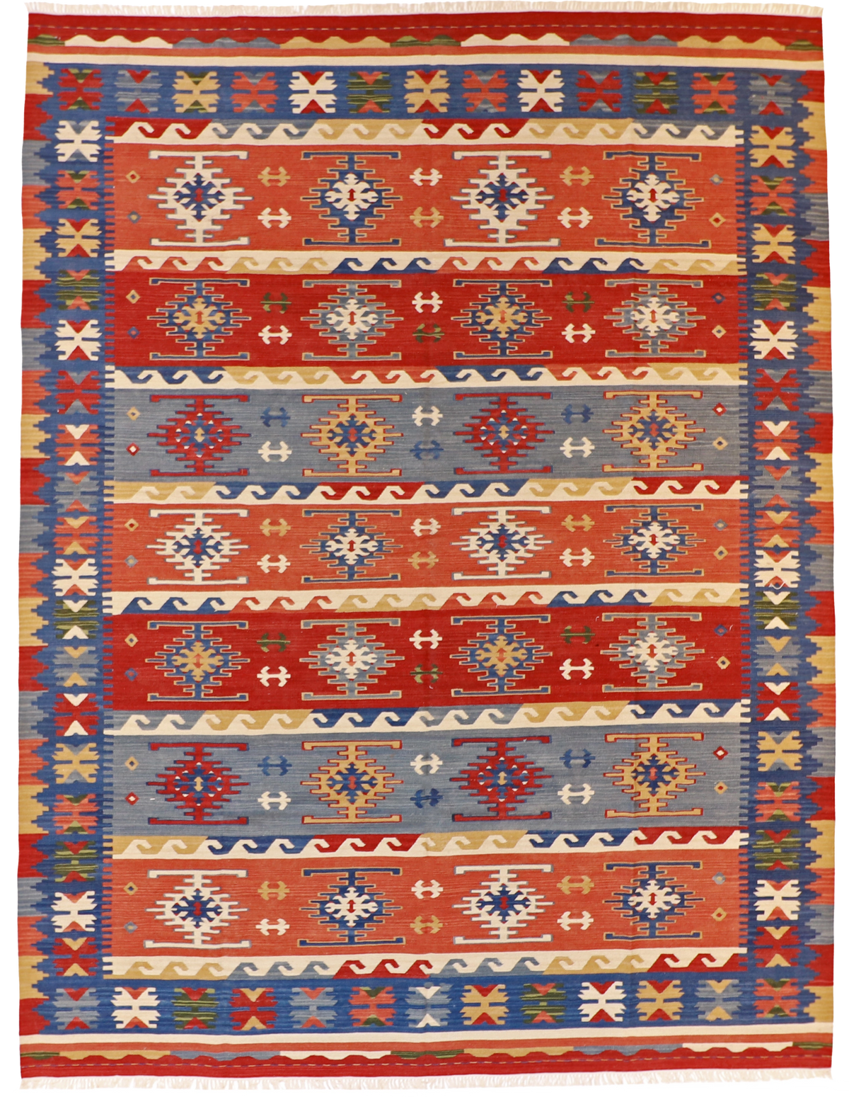 W 9 L 12 Kilim 100% Wool Hand-Woven Geometric Design Rug - 60537