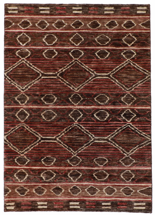 W 5.3 L 6.11 Modern 100% Wool Hand-Woven Geometric Jute Design - 60585