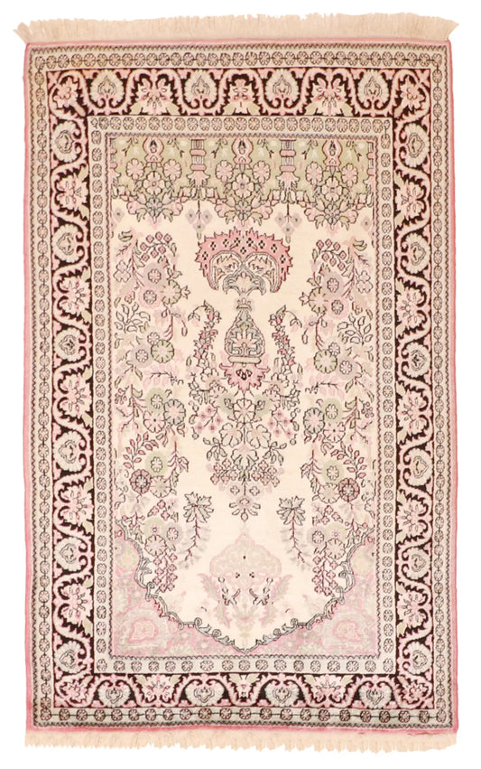 3 x 4.9 - Kashmirie Wool Floral Rectangle - Finest Hand-Knotted Quality Wool — 60665