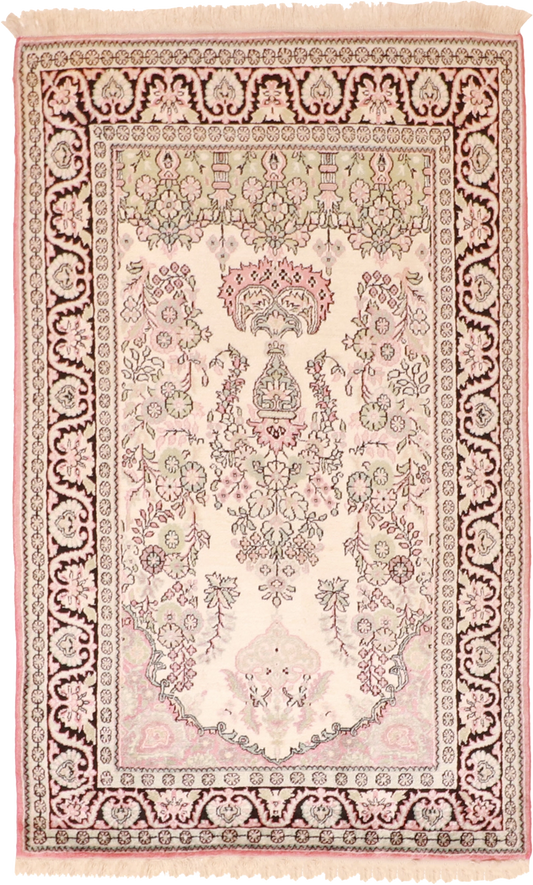 W 3 L 4.9 Kashmiri 100% Silk Hand-Woven All-Over Design - 60665