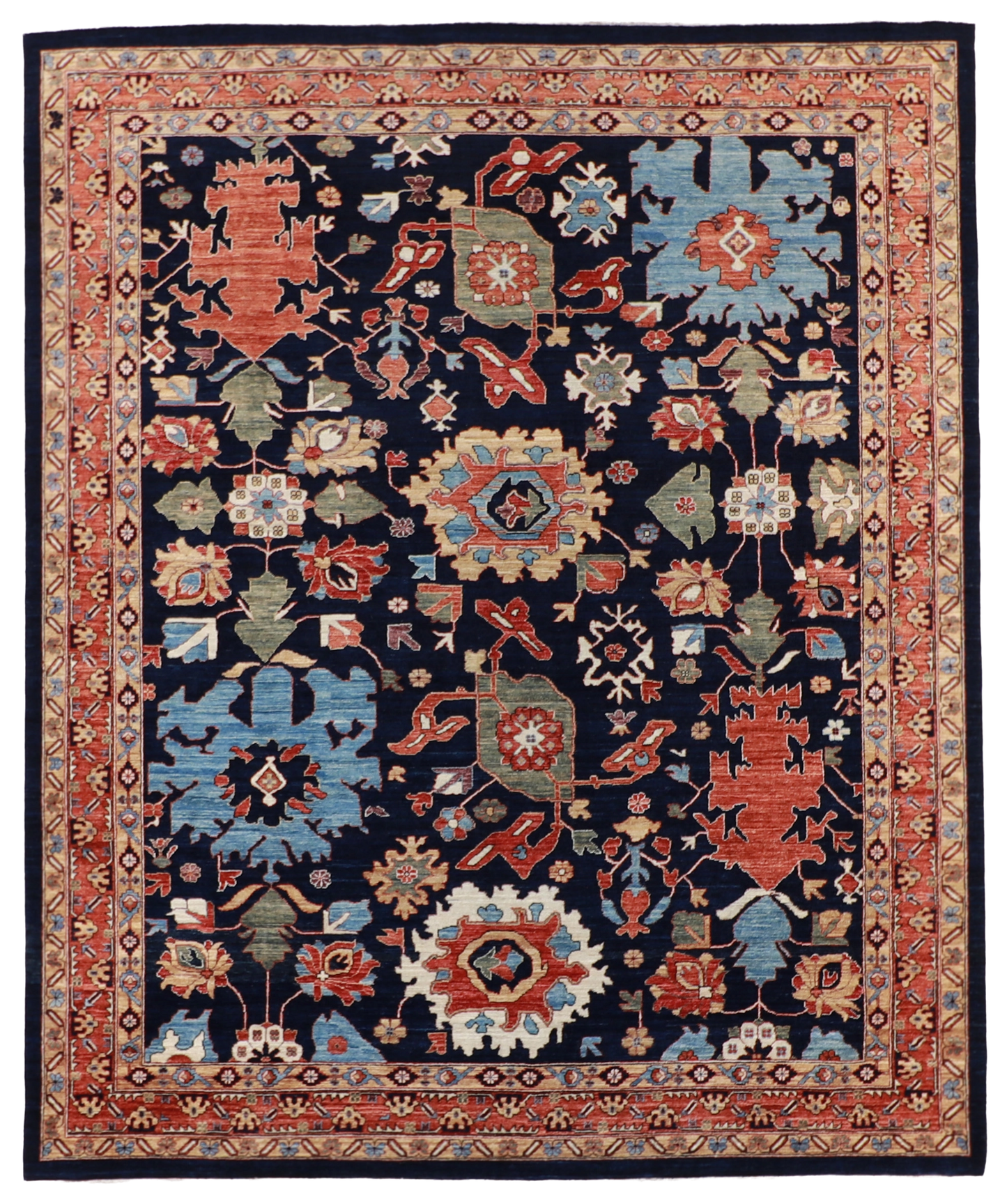 W 8 L 9.9 Mahal 100% Wool Hand-Woven All-Over Design - 60693