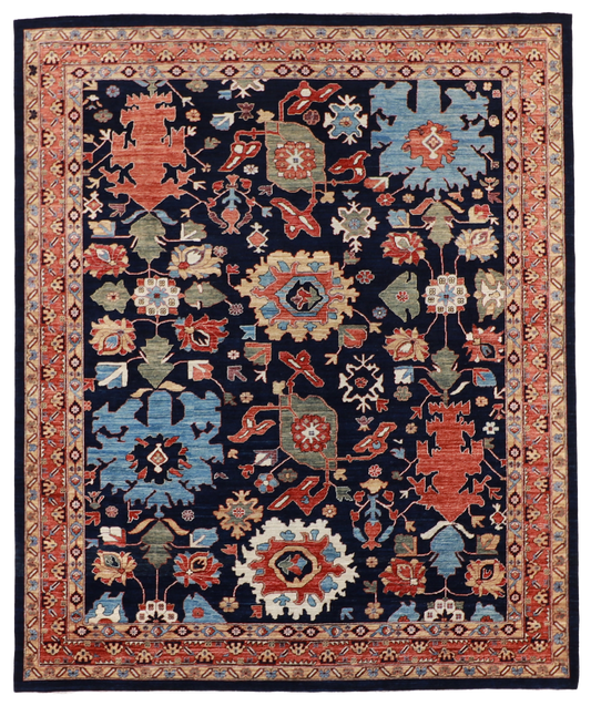 W 8 L 9.9 Mahal 100% Wool Hand-Woven All-Over Design - 60693