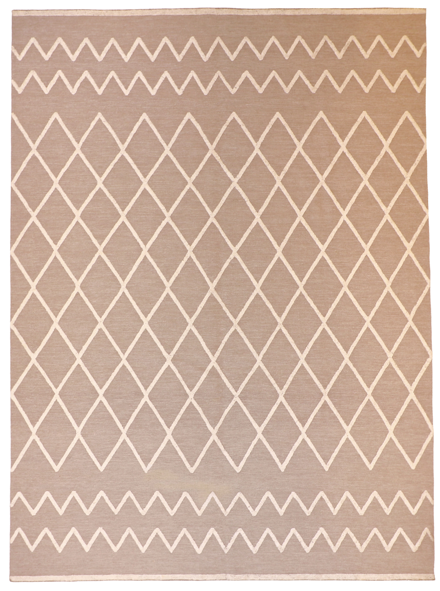 W 10 L 14 Kilim Wool-Silk Hand-Woven Modern Design - 60778