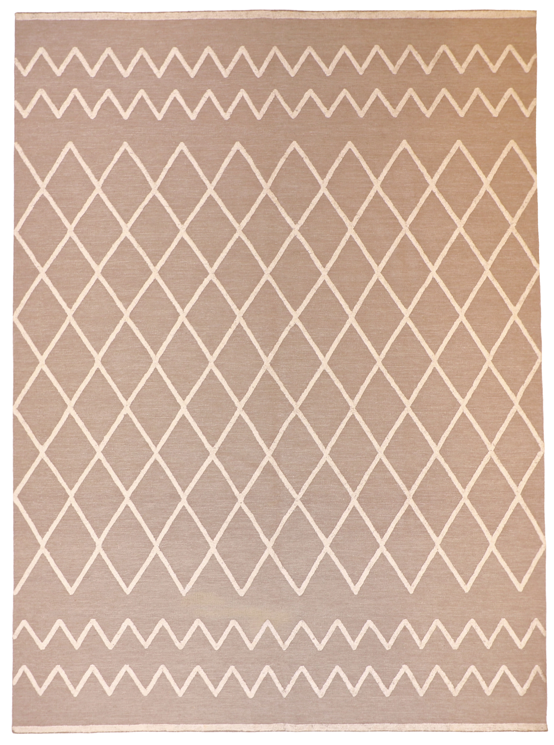 W 10 L 14 Kilim Wool-Silk Hand-Woven Modern Design - 60778