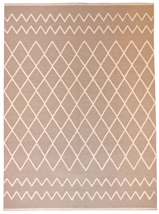 W 10 L 14 Kilim Wool-Silk Hand-Woven Modern Design - 60778