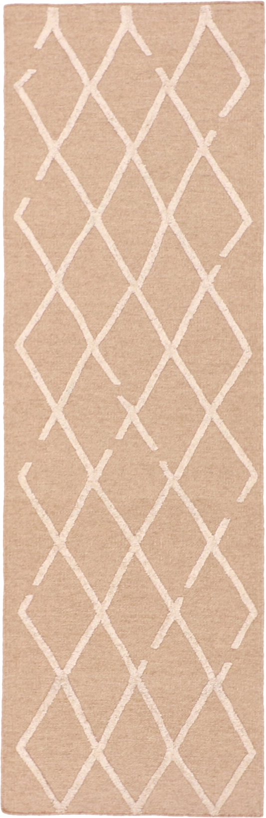 W 2.6 L 8 Modern Kilim Runner Wool And Silk Blend Hand-Woven All-Over Design - 60788