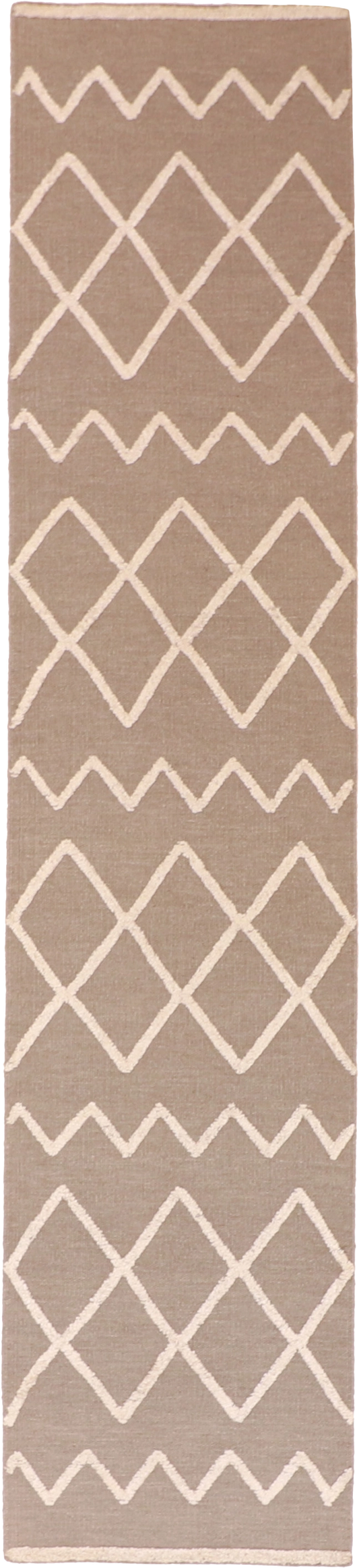 W 2.6 L 10 Modern Kilim Runner Wool And Silk Blend Hand-Woven All-Over Design - 60794