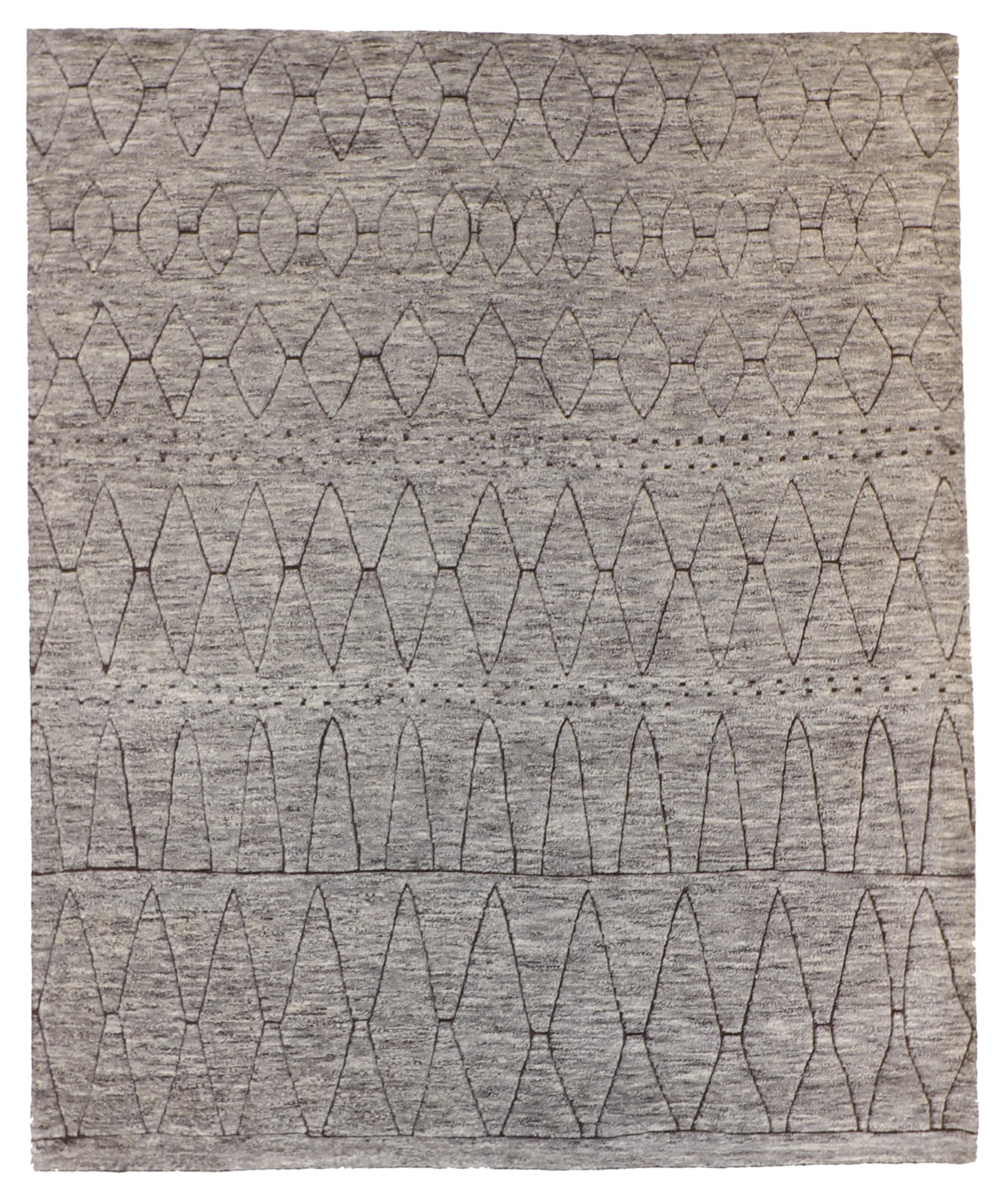 W 8 L 10 Moroccan 100% Wool Hand-Knotted Pile Rug - 60813