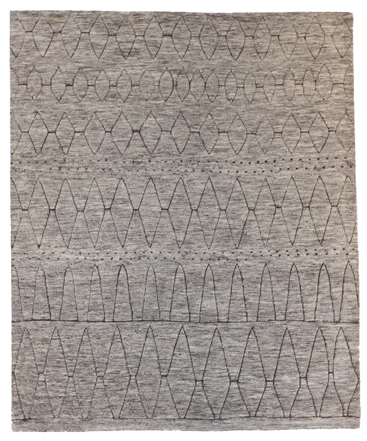 W 8 L 10 Moroccan 100% Wool Hand-Knotted Pile Rug - 60813