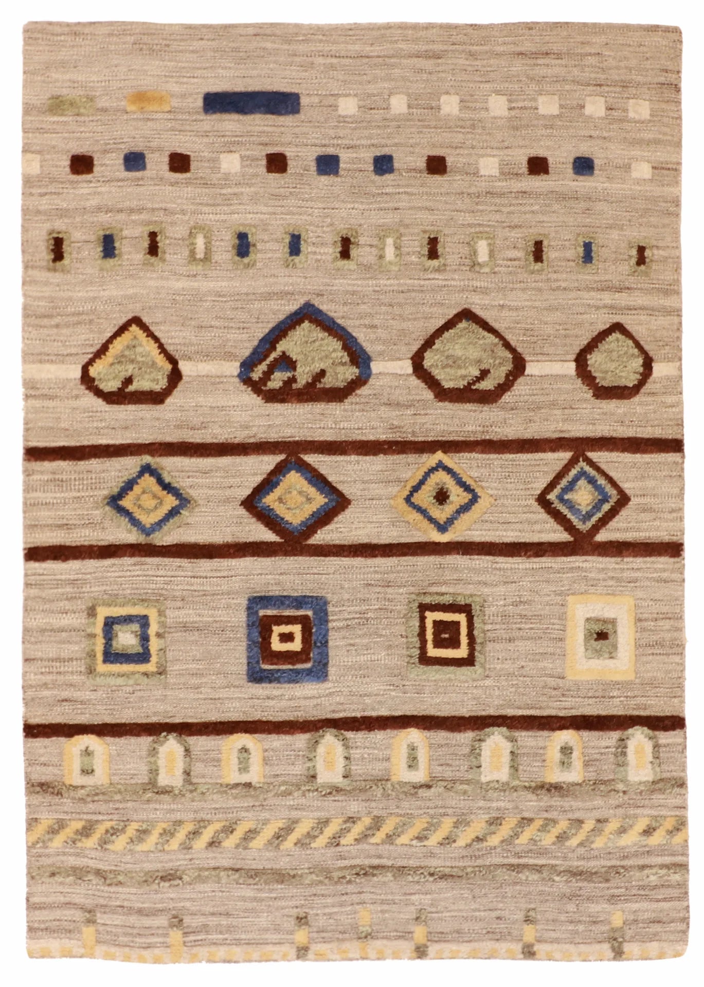 W 5.1 - L 7.2 - Moroccan Wool Contemporary Rectangle - Finest Hand-Knotted Quality Wool - 60815