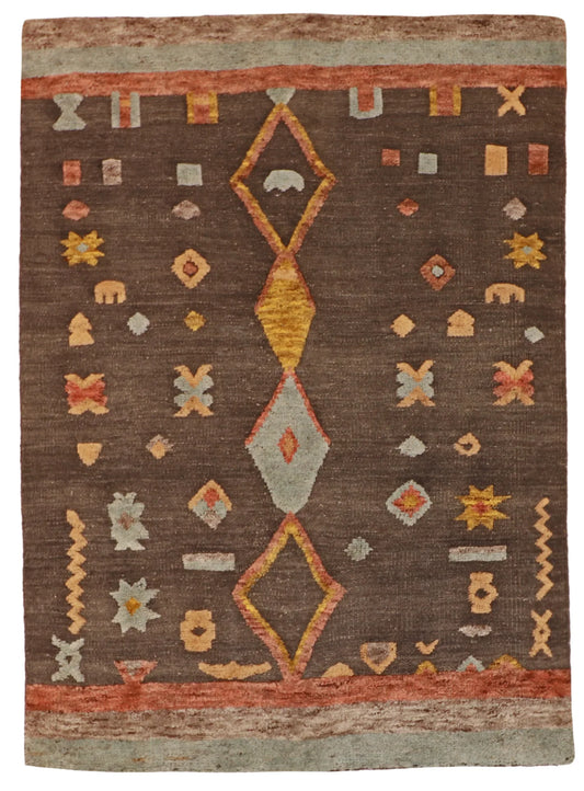 W 5 - L 7 - Moroccan Wool Contemporary Rectangle - Finest Hand-Knotted Quality Wool - 60818