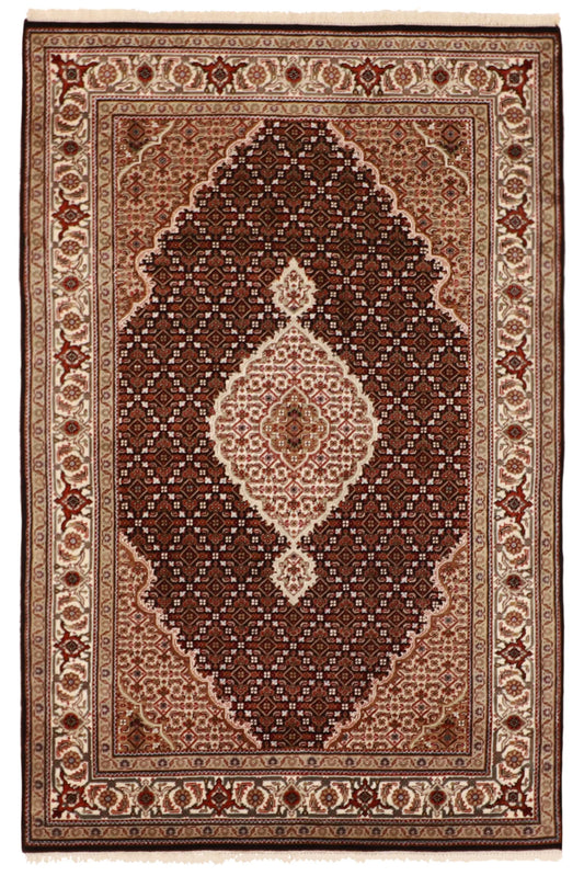 4 x 6 - Mahal Fine/Wool/Silk Tabriz Rectangle - Hand Woven Rug — 60842