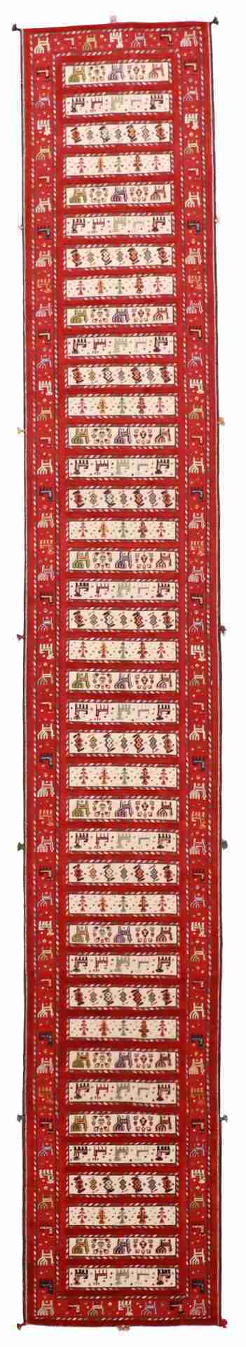 W 2.8 - L 25.1 - Hamadan Fine/Wool All Over Rectangle - Finest Hand-Knotted Quality Wool - 60844