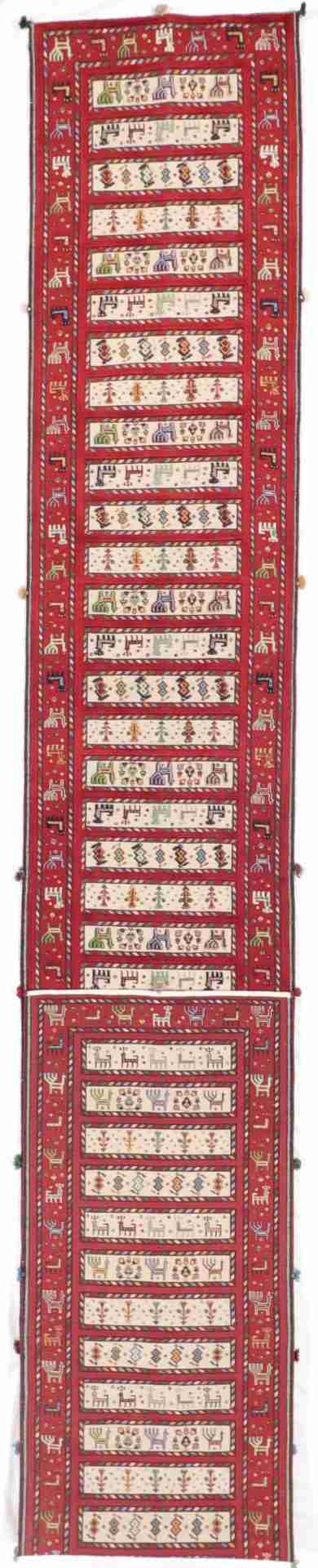 W 2.8 - L 25.1 - Hamadan Fine/Wool All Over Rectangle - Finest Hand-Knotted Quality Wool - 60844