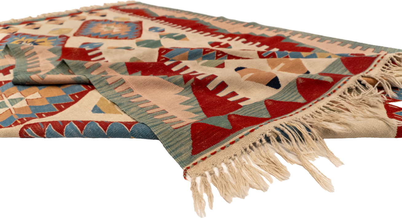 W 7.3 - L 11 - Kilim Fine/Wool Geometric Rectangle - Finest Hand-Made Quality Wool - 60883