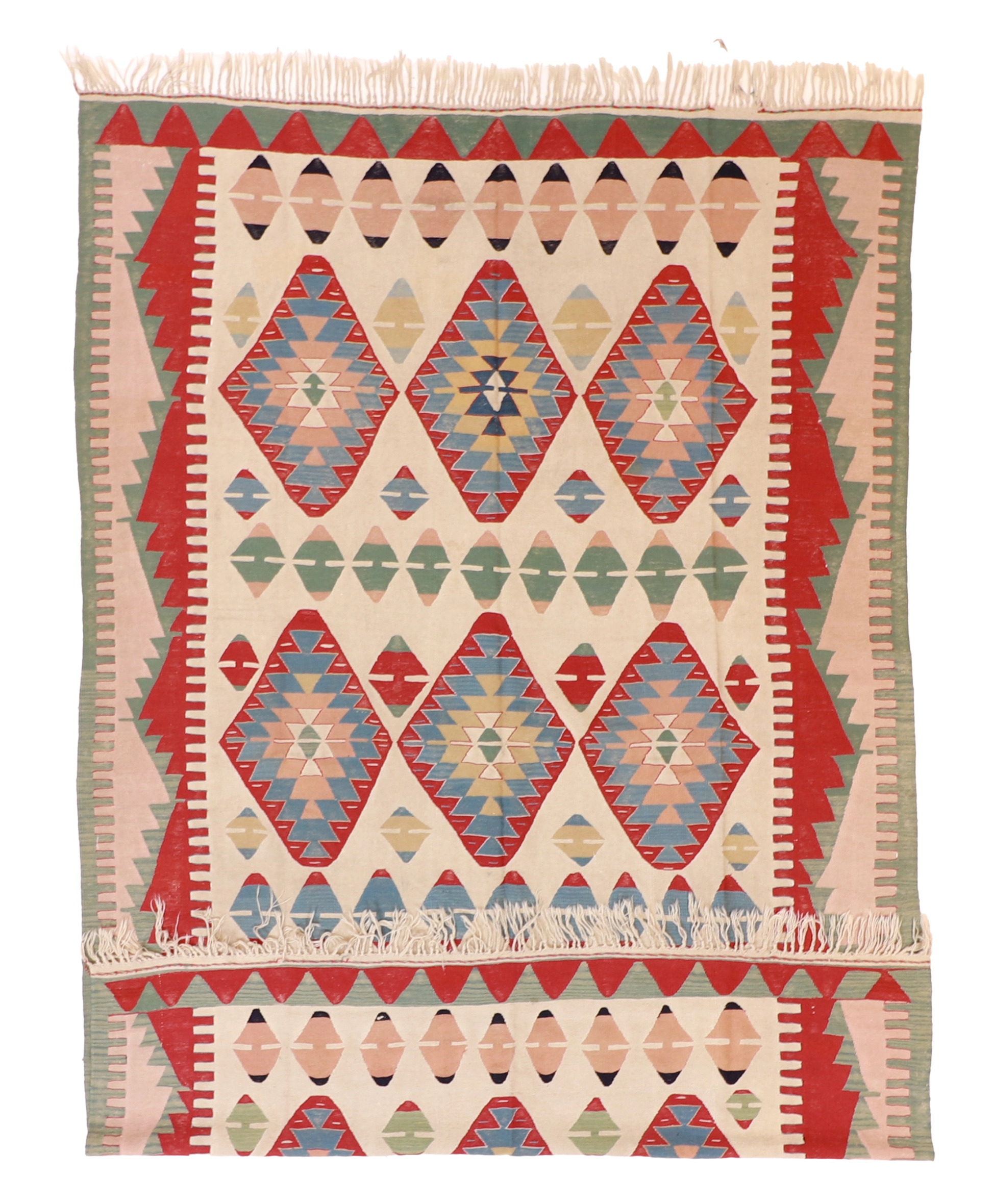 W 7.3 L 11 Kilim 100% Wool Hand-Woven Geometric Design - 60883