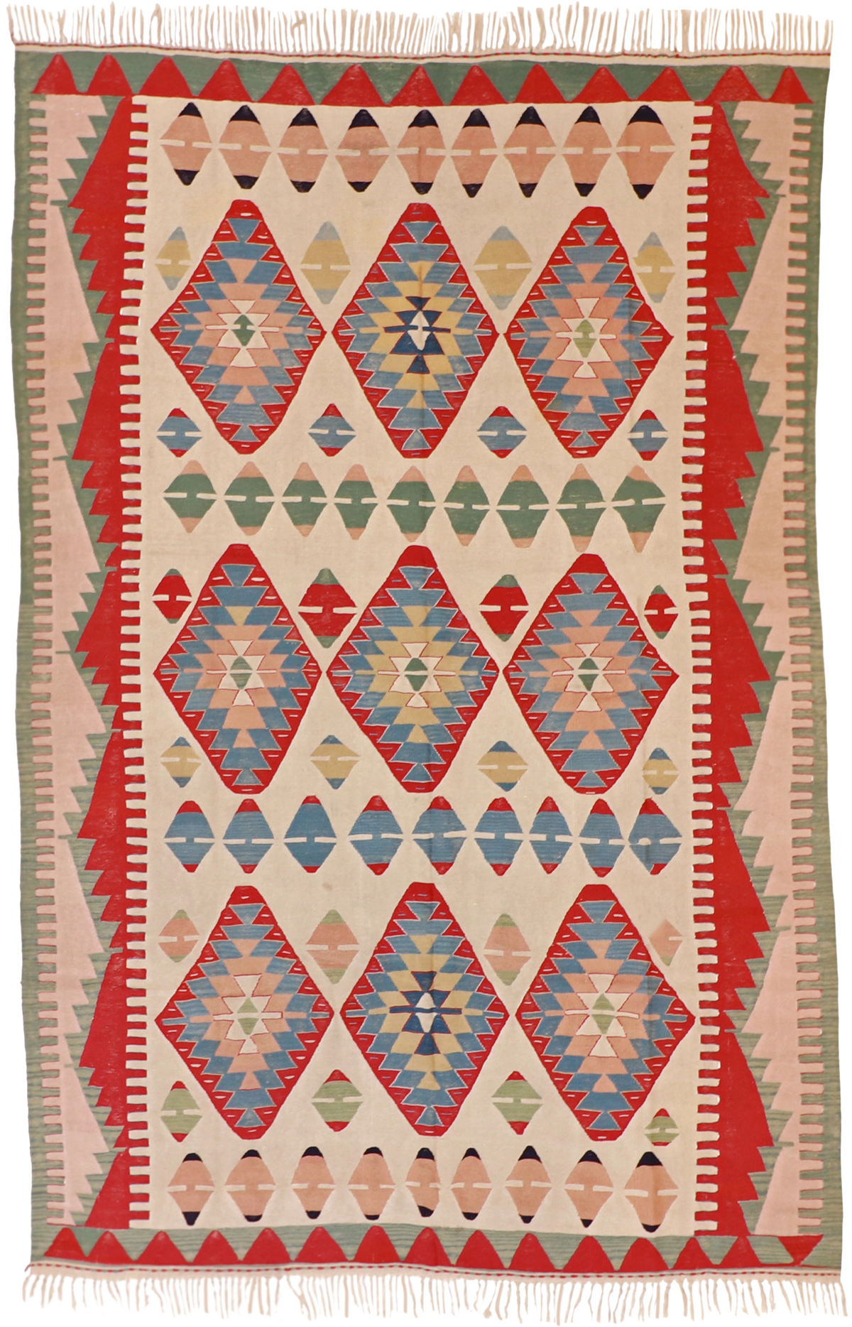 W 7.3 L 11 Kilim 100% Wool Hand-Woven Geometric Design - 60883