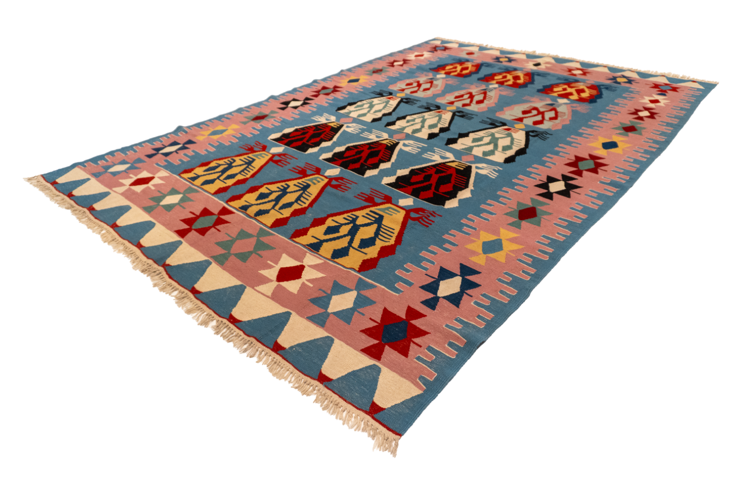 W 7.3 - L 10.9 - Kilim Fine/Wool Geometric Rectangle - Finest Hand-Made Quality Wool - 60885