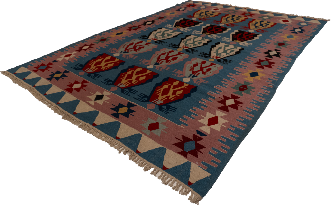 W 7.3 - L 10.9 - Kilim Fine/Wool Geometric Rectangle - Finest Hand-Made Quality Wool - 60885
