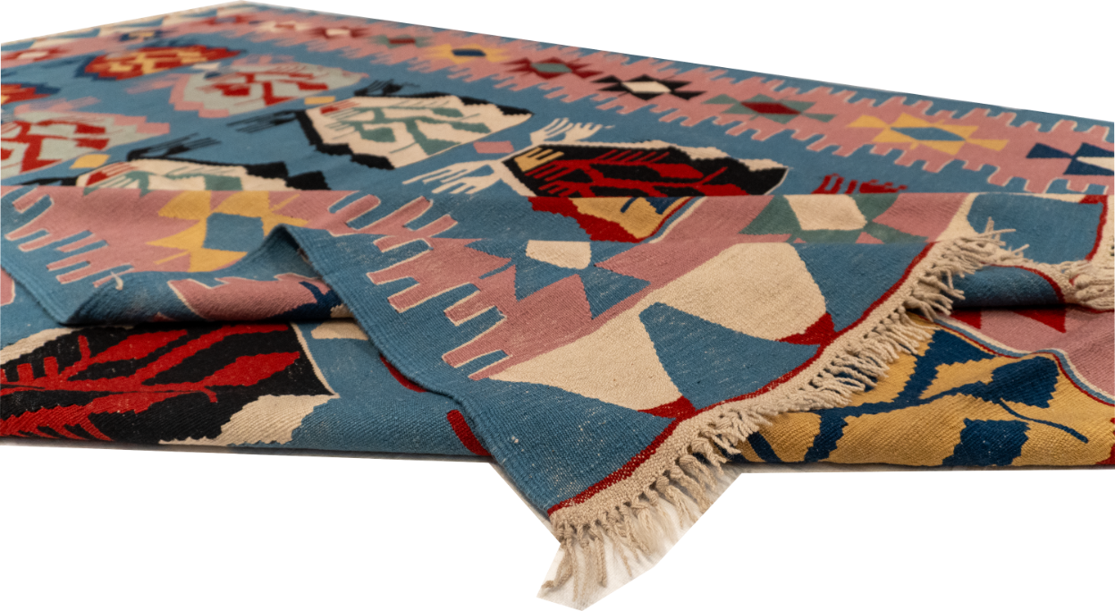 W 7.3 - L 10.9 - Kilim Fine/Wool Geometric Rectangle - Finest Hand-Made Quality Wool - 60885