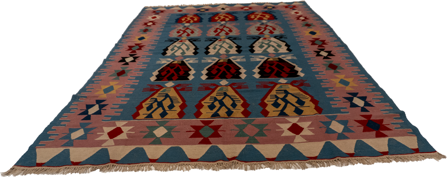 W 7.3 - L 10.9 - Kilim Fine/Wool Geometric Rectangle - Finest Hand-Made Quality Wool - 60885