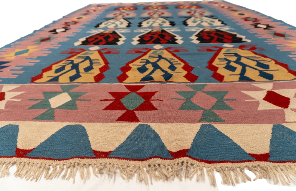 W 7.3 - L 10.9 - Kilim Fine/Wool Geometric Rectangle - Finest Hand-Made Quality Wool - 60885